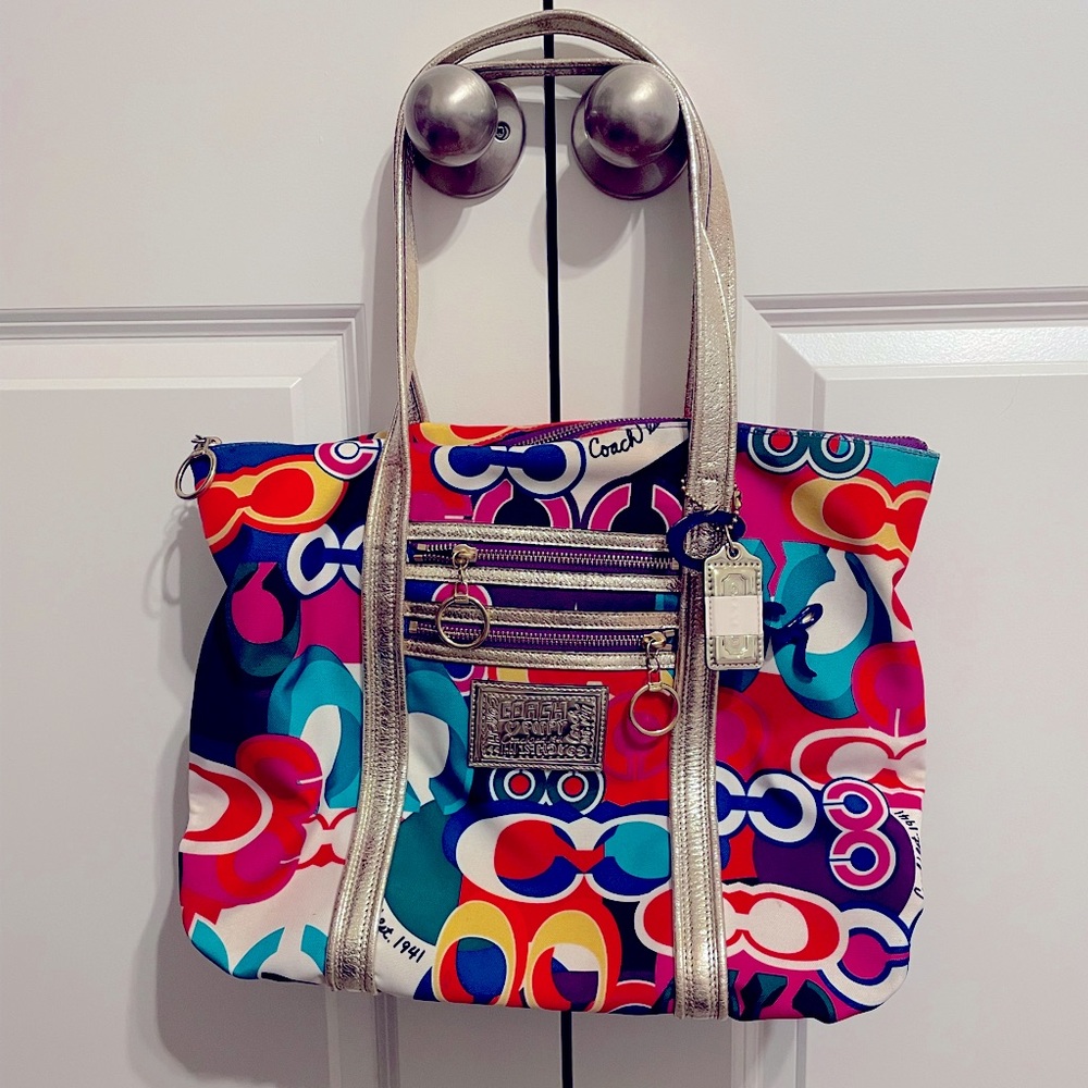 Bright, fun color Coach tote purse!